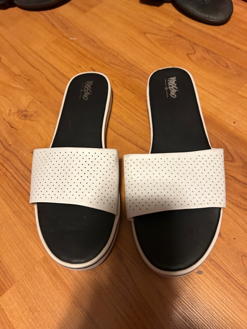 Mossimo Supply Co. White Perforated Slide Sandals with Black Footbed